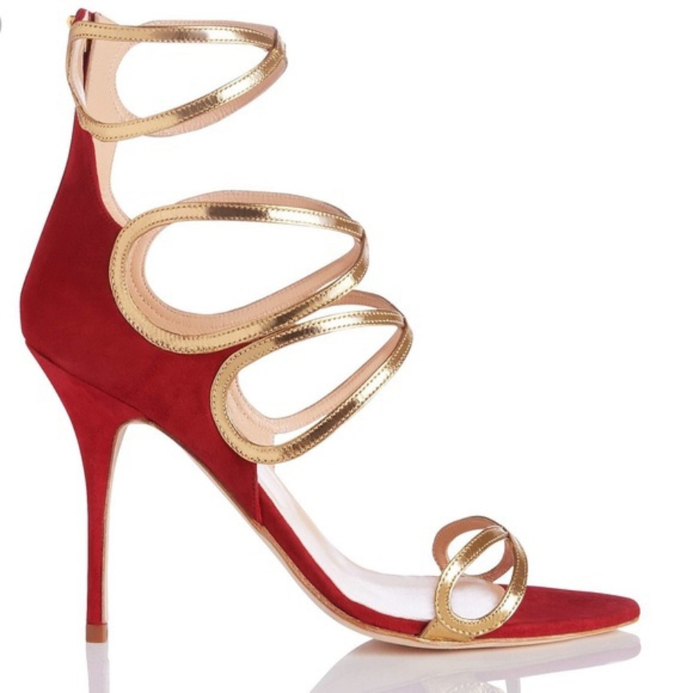 Worn ONCE L.K. Bennett Red Gold Erika Grecian Pump